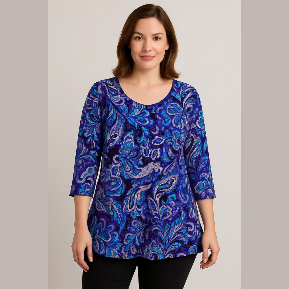 Soft Surroundings Blue Paisley Women's Top Petite Medium